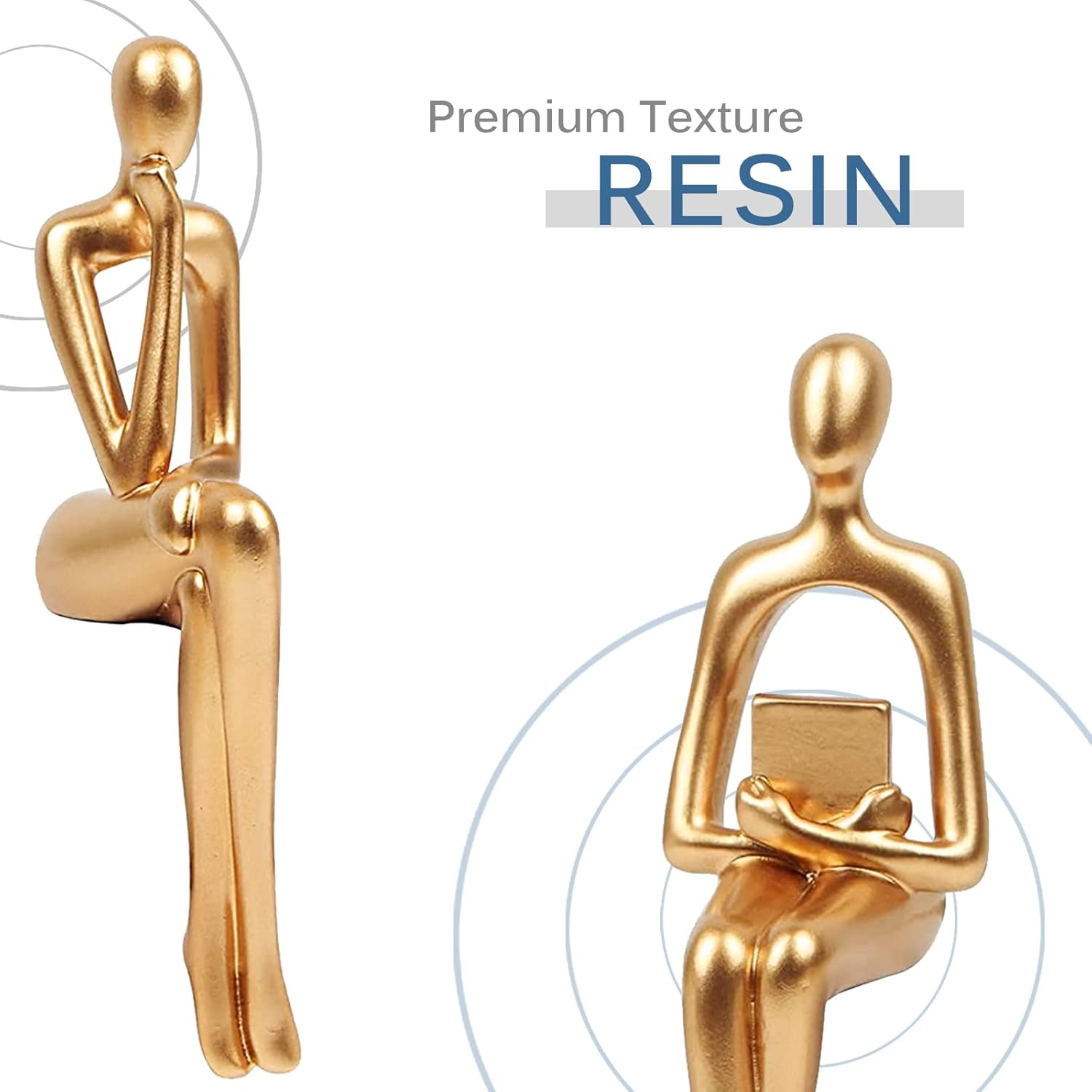 3PCS Gold Accent Decor Sculpture, Thinker Statue Abstract Art Resin Statue, Collectible Figurines for Office Home Desktop Decor