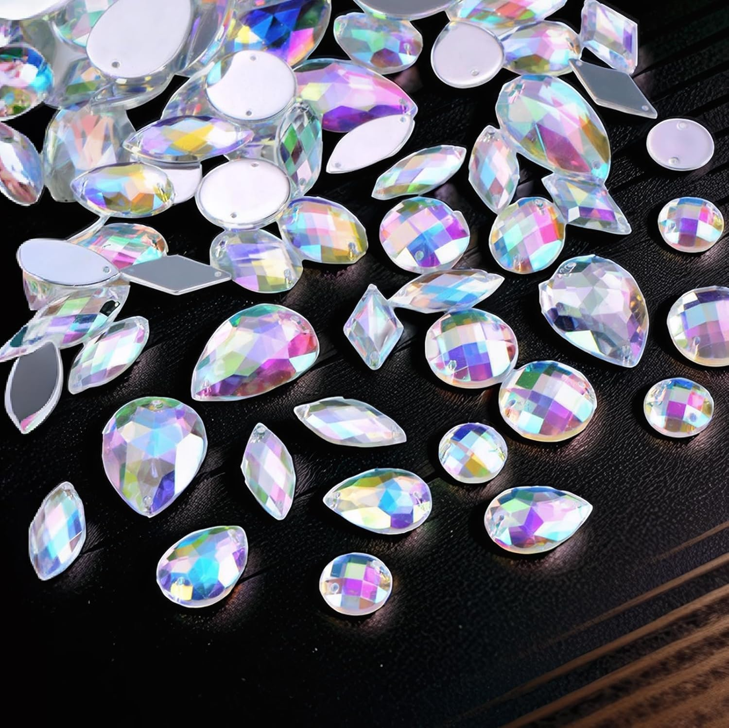 Nhgkju Pack of 100 Rhinestones for Textiles - Glitter Stones for Crafts, 4-30 Mm, Mixed Shapes, Perfect for DIY, Sewing & Decoration image number 2