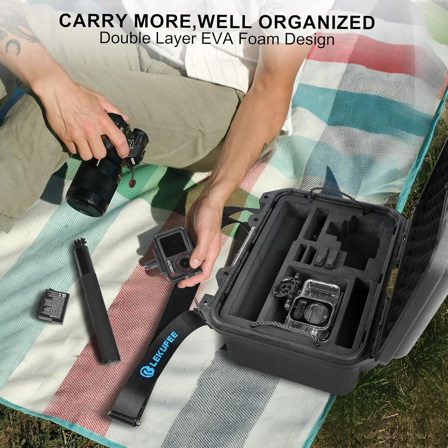 Lekufee Waterproof Hard Case for DJI Osmo Action 6, Osmo Action 5 Pro/4/3 Camera,Adventure Combo,Standard Combo and More Accessories(Case Only)