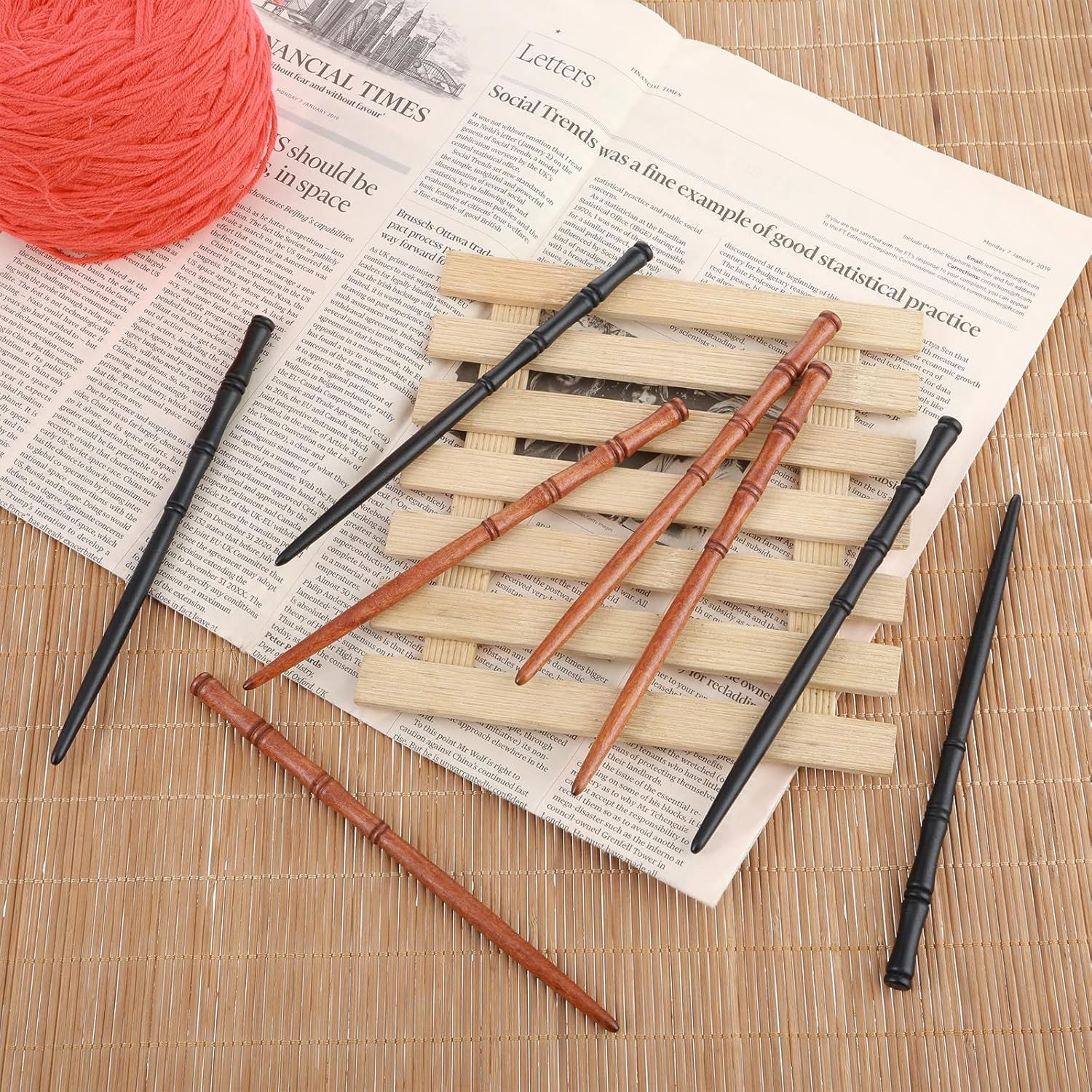 Gjinxi Retro Wooden Hair Sticks Pack of 8 Hair Pins Handmade Bamboo Shape Chinese Women'S Hair Sticks Wooden Hair Pin Bamboo Knot Hair Accessories Hair Clips for Women (2 Colours) image number 6