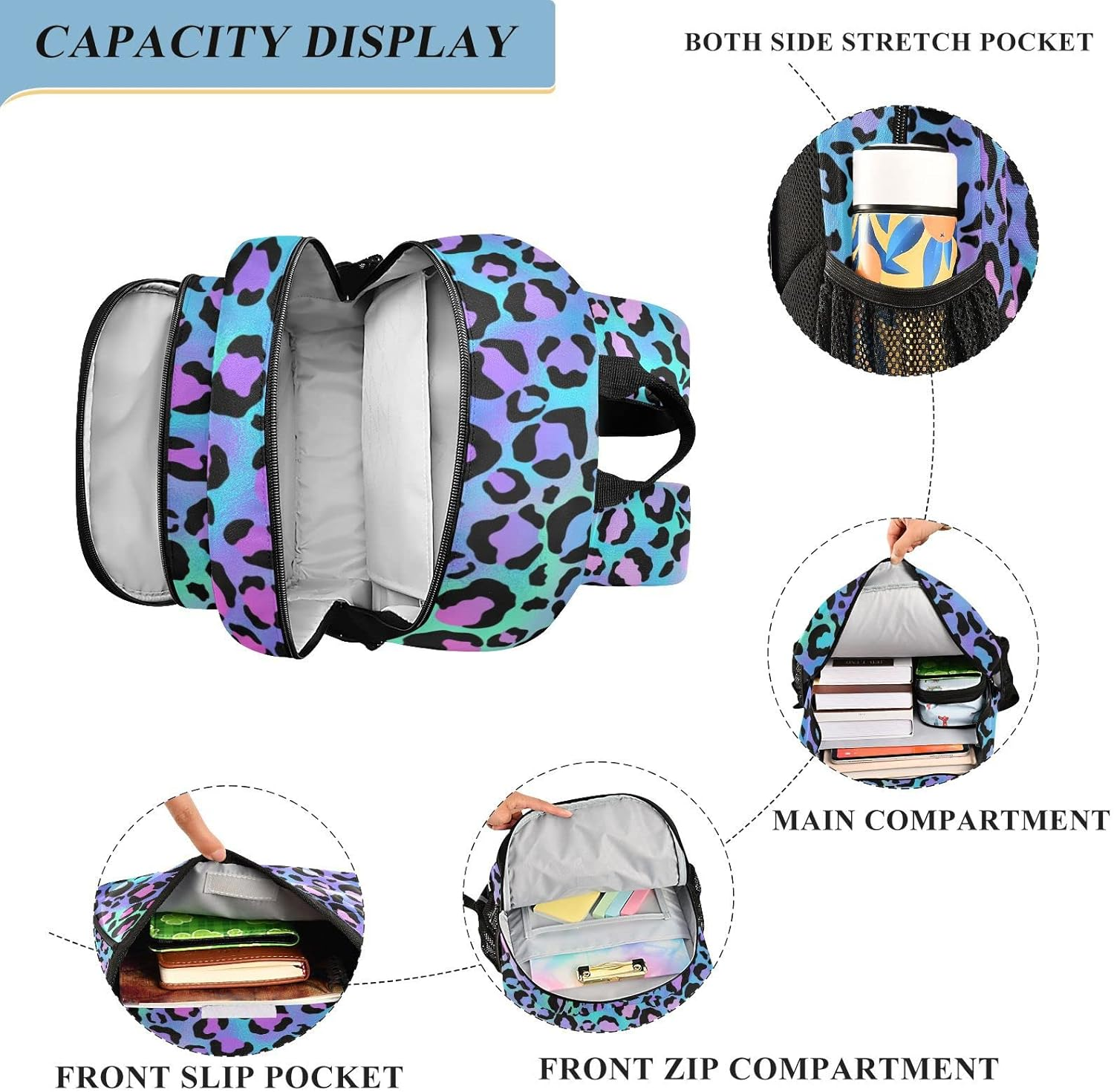 ALAZA Laptop Backpack Purse for Women Men Floraltravel Bag Casual Daypack with Compartment & Multiple Pockets - Leopard image number 5