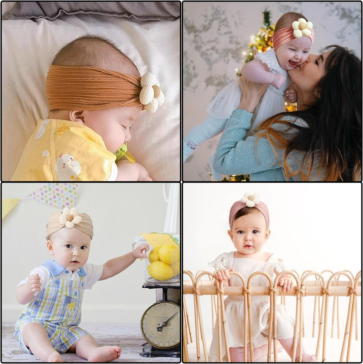 3 Pcs Baby Girls Nylon Headbands Baby Flower Headbands Soft Hairbands Hair Accessories for Newborn Infant Toddler Kids,Soft Stretchy Handmade,Baby Turban Headband Head Wrap Knotted Hair Band image number 2