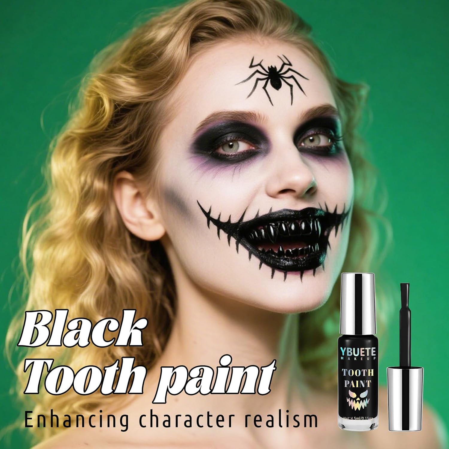 YBUETE Halloween Black Tooth Paint, Temporary Black Teeth Paint for Cosplay, Safe,Quick Dry Realistic, Special Effects Makeup for Theater,Halloween Clown Skeleton Zombie Vampire Costume Makeup image number 6