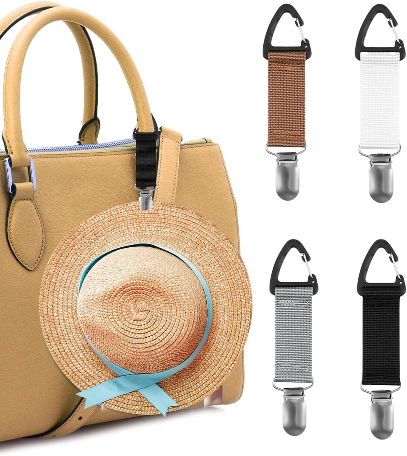 KEEPALOVE 4 Pcs Hat Clip for Travel on Bag, Elastic Hat Holder for Travel, Travel Hat Clip for Sunhat, Luggage, Bag, Handbag Backpack Luggage, Backpack, Purse, Outdoor Accessory for Women Men Black image number 3