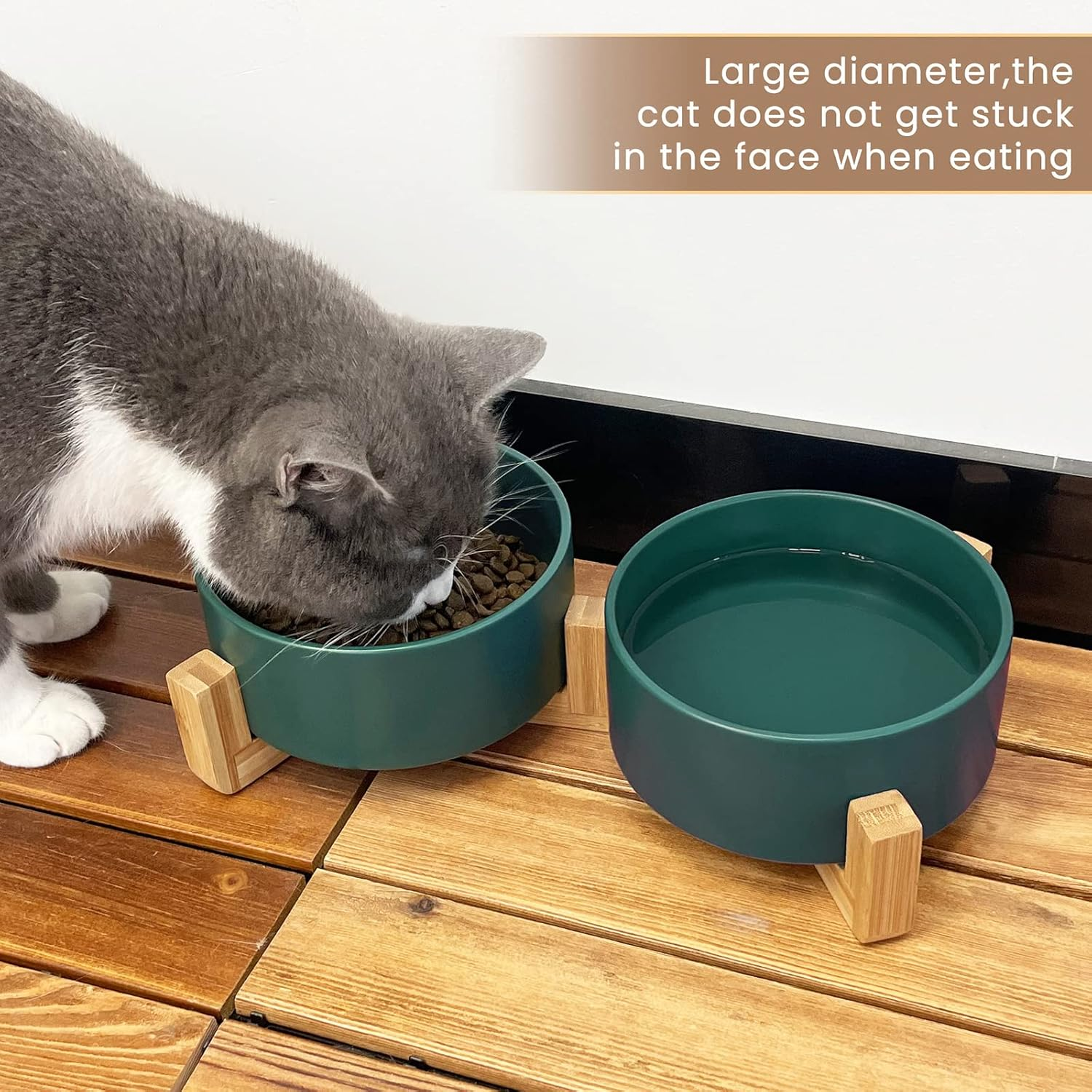 KPWACD Ceramic Dog Bowl with Anti-Slip Stand, 14 OZ, Suitable for Cats, Dogs, Rabbits, Hamsters - Green image number 6