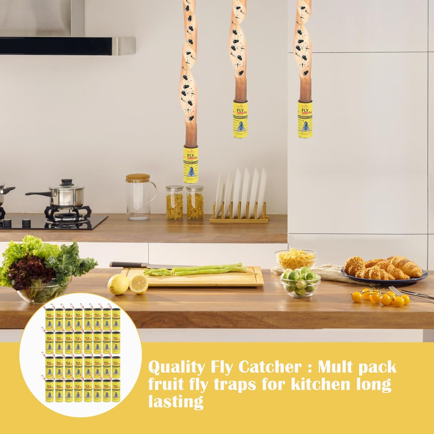 32 Pieces Fly Paper Rolls, Fly Trap Indoor, Pesticide Free Sticky Tape for Indoor and Outdoor Use, Fly Ribbons Traps Housefly Bait Catcher for Fruit Flies, Gnat, Insect, Pest, Mosquito image number 3