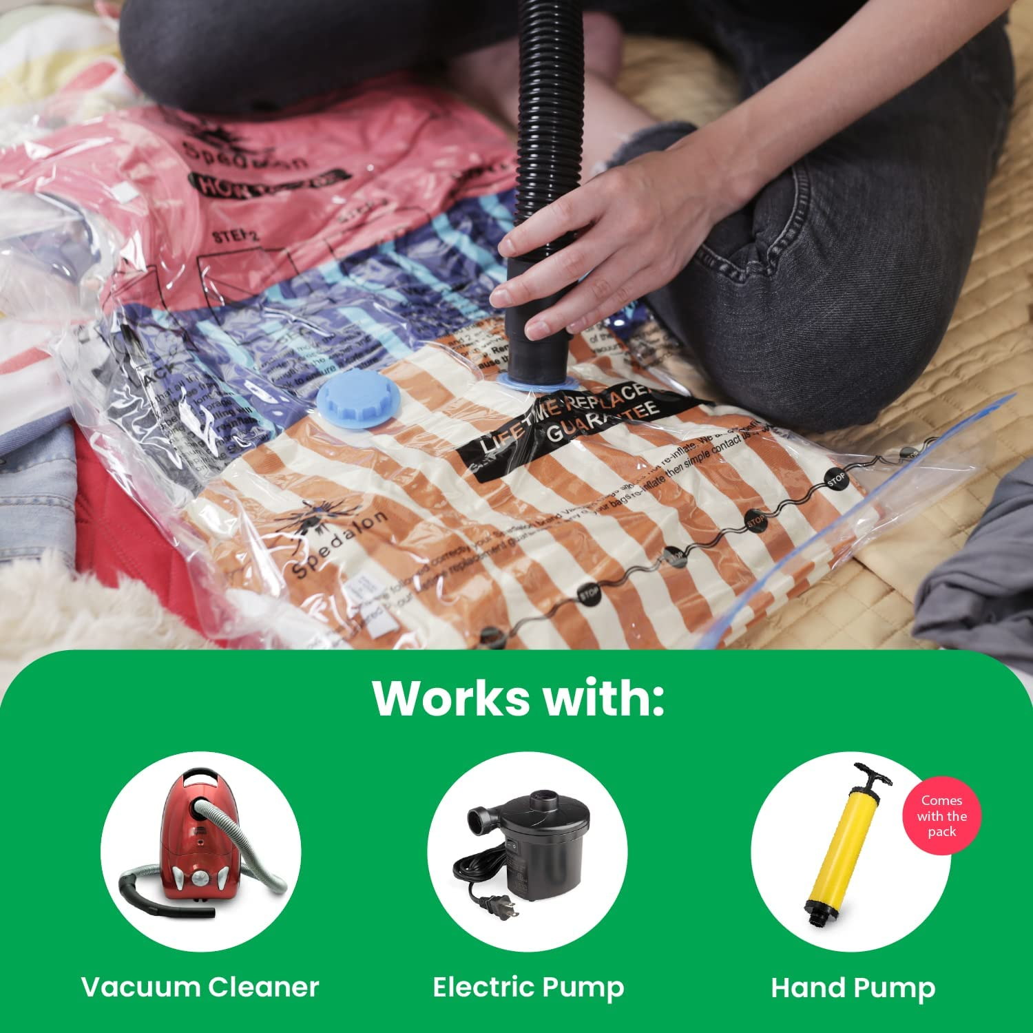 Vacuum Storage Bags - Pack of 15 (3 Jumbo + 4 Large + 4 Medium + 4 Small) Reusable Space Savers | Free Hand Pump for Travel Packing. Best Sealer Bags for Clothes, Duvets, Bedding, Pillows, Blankets image number 4