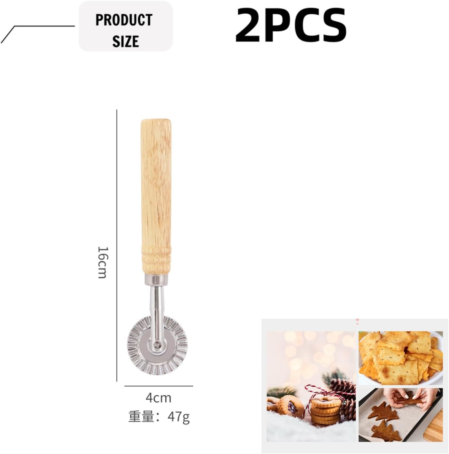 Pastry Wheel Cutter 2 PCS, Zinc Alloy Dough Ravioli Cutter Wheel with Roller, Making for Home and Kitchen,Pasta Cutter Wheel with Long Wooden Handle
