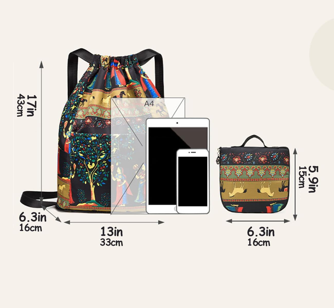 Drawstring Foldable Large Capacity Dry-Wet Separation Travel Sports Backpack, Exotic Drawstring Gym Sack Backpack Bag image number 3