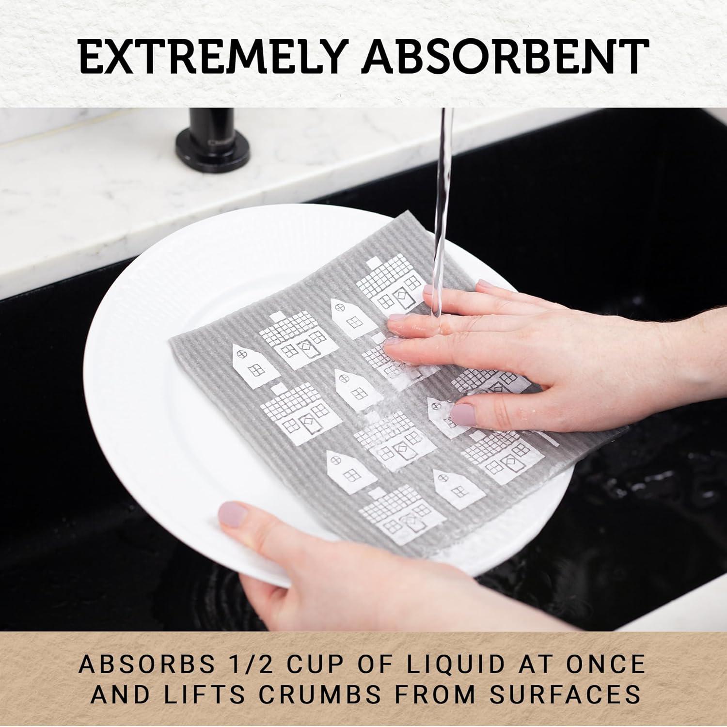 Nordhus Design Swedish Dishcloths,10 Grey Cloths, Made in Sweden - Reusable, Washable Cellulose Cotton Kitchen Cloths - Replace Paper Towels, Wipes, Sponges, Dish Rags image number 5