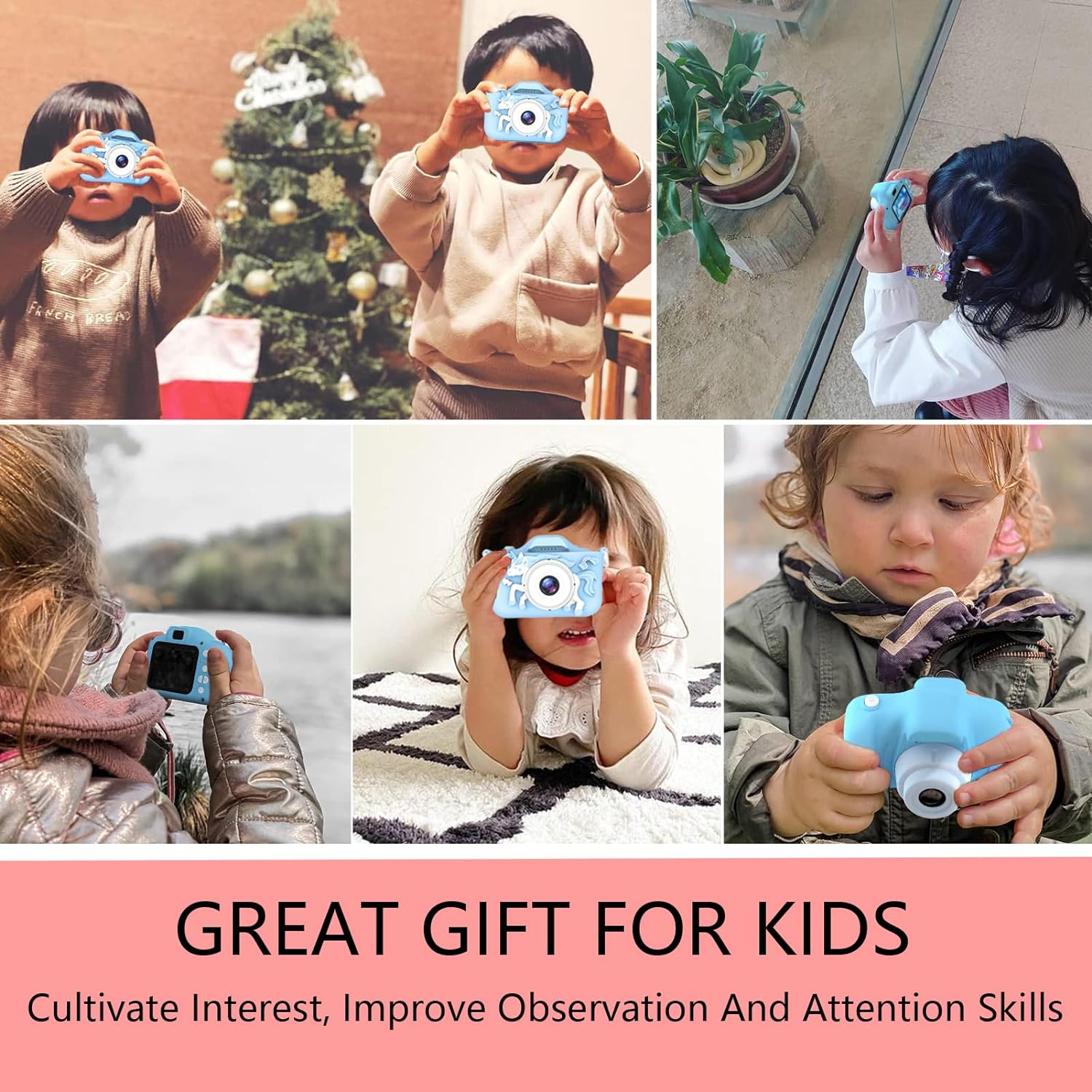 Kids Camera Gifts for 3-8 Year Old Boys Girls, IGGDOQI Children Digital Camera with Silicone Cover, HD Video 2 Inch Screen for Outdoor Play with 32GB TF Card & Card Readers for Boys Girls Gift (Pink) - Green image number 2