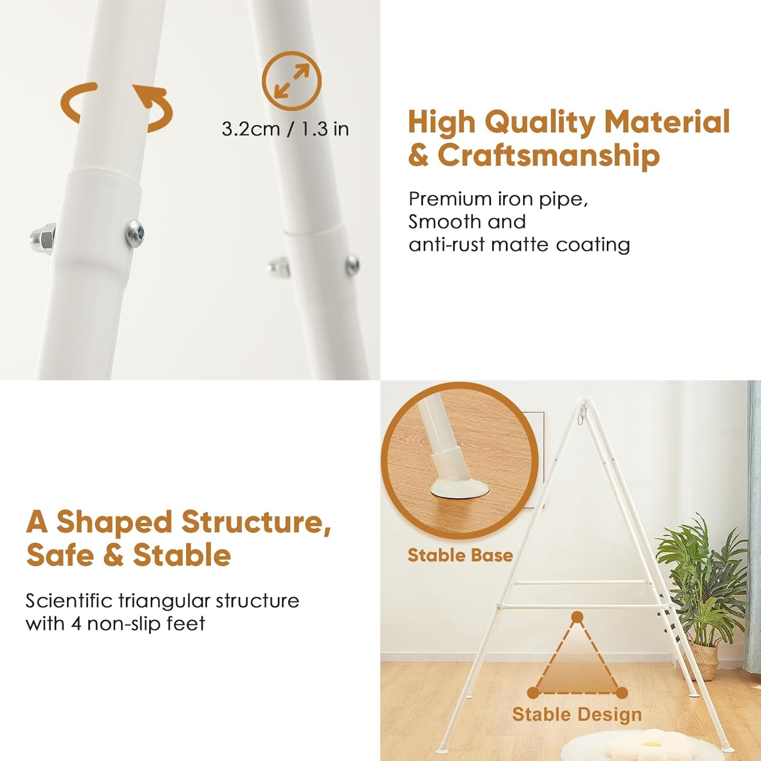 Foldable Hammock Stand, Portable Hammock Chair Stand, 300 Lbs Capacity, Heavy Duty Folding Hammock Frame for Indoor or Outdoor, Easy to Assemble & Store (Hammock Chair Not Included) - White image number 2