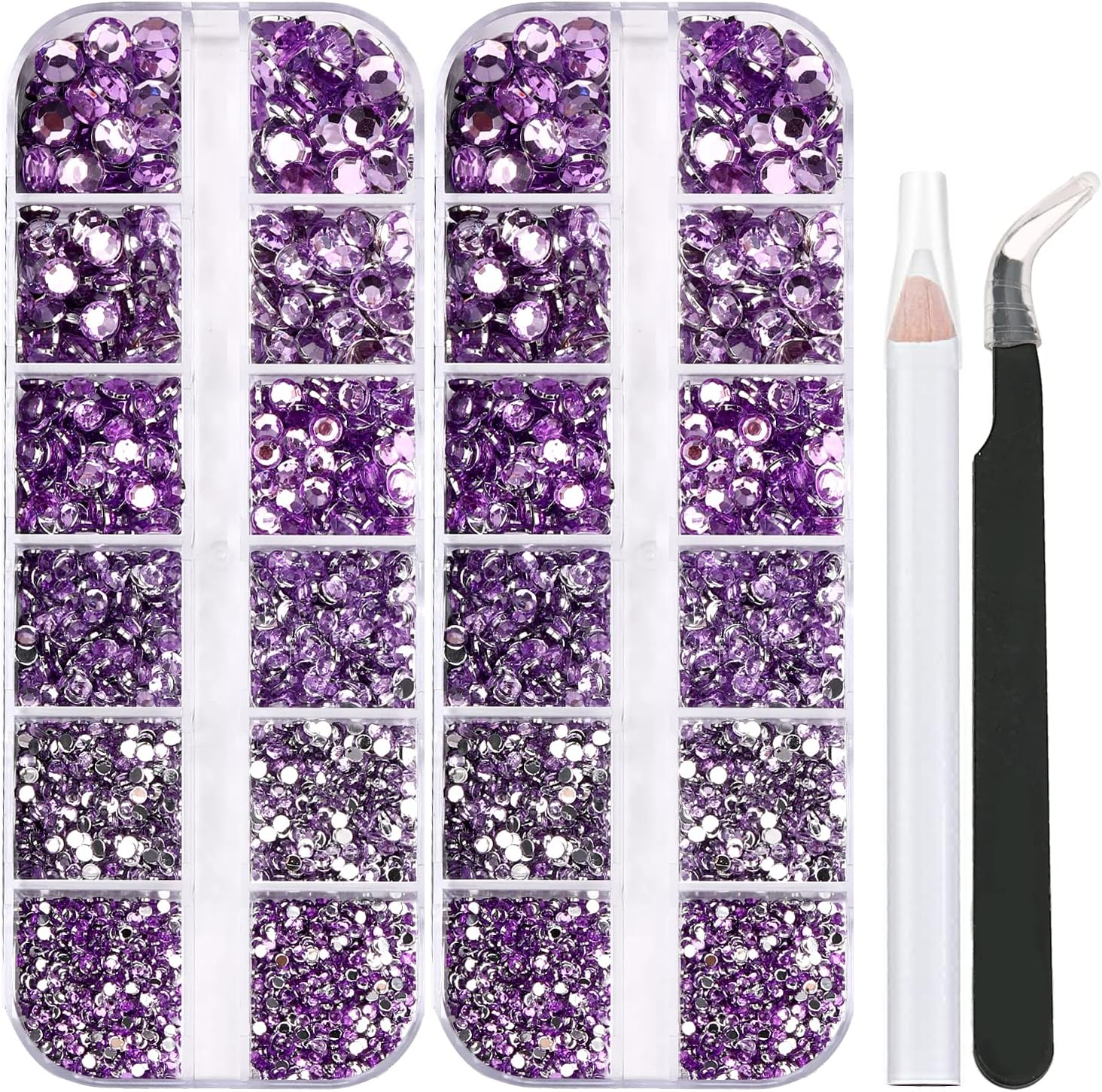 5320 Pieces Flat Back Gems round Crystal Rhinestones 6 Sizes (1.5-6 Mm) with Pick up Tweezer and Rhinestones Picking Pen for Crafts Nail Face Art Clothes Shoes Bags DIY (Light Purple) image number 1