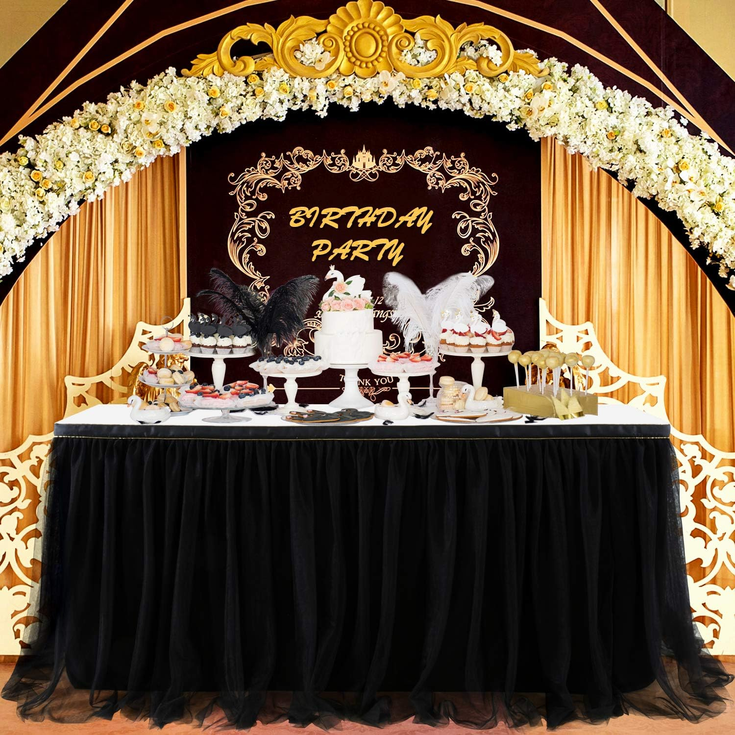 Suppromo 9Ft Pink Tulle Table Skirt for Rectangle Tables or round Tables Tutu Table Cloths for Princess Baby Shower Girl Birthday Party Cake Dessert Decorations(L9(Ft)*H 30In, Pink)