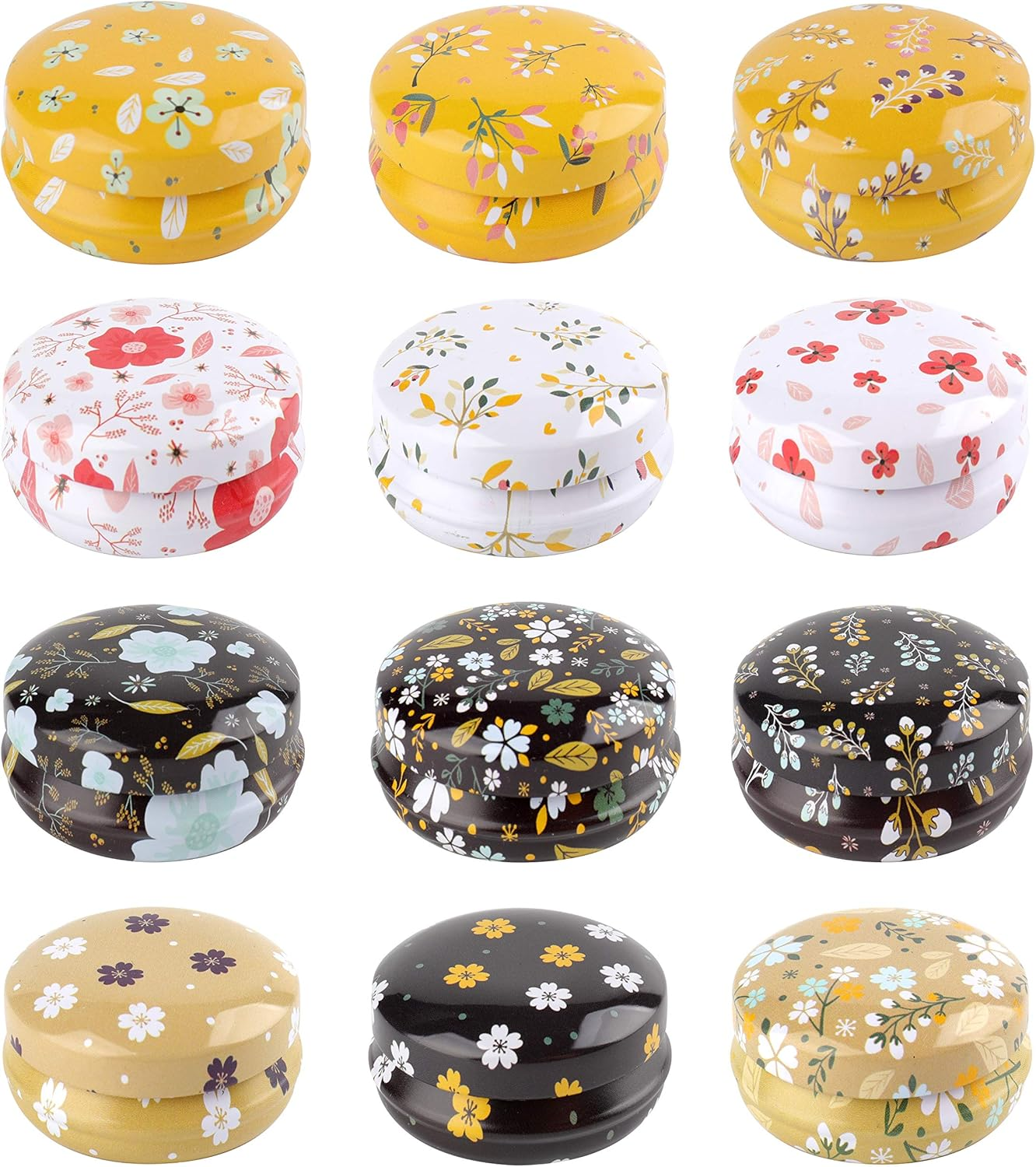 Rarapop 12 Pack Reusable Mini round Tinplate Candle Tin Jars with Lids, 20Ml Small Flower Travel Tin Cans Refillable Empty Container Bottle for Lip Balm, Salve, Eye Shadow, Powder image number 6