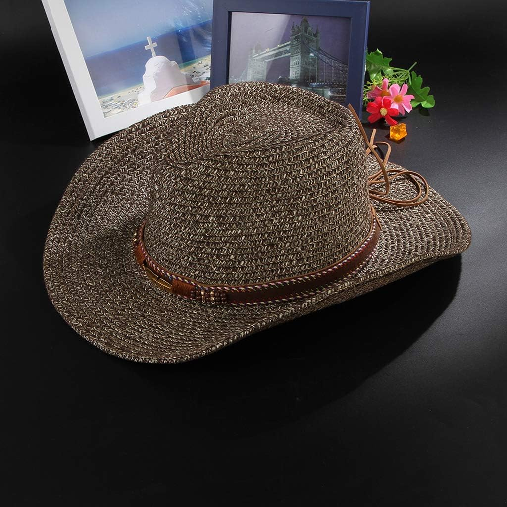 Kowaku Men Women Cowboy Straw Hat Summer Beach Sun Hat Western Festival Costumes image number 2
