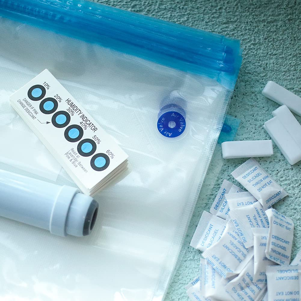 3D Printer Filament Storage Bag Kit Prevent and Monitor Moisture PLA Storage Dry Bags(12 X Vacuum Sealed Bags,1 X Hand Pump,20 X Desiccant,12 X Humidity Indicator Cards,4 X Sealing Clip),30X34Cm image number 4