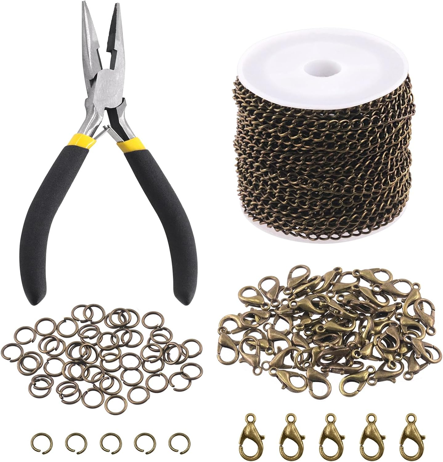 Keadic 102Pcs 30 Feet Jewelry Making Chains Kit W 3Mm Metal Necklace Twisted Links Chain, Lobster Clasps, Open Jump Rings and Jewelry Pliers for Bracelet Earring Anklet DIY (Gun-Metal)