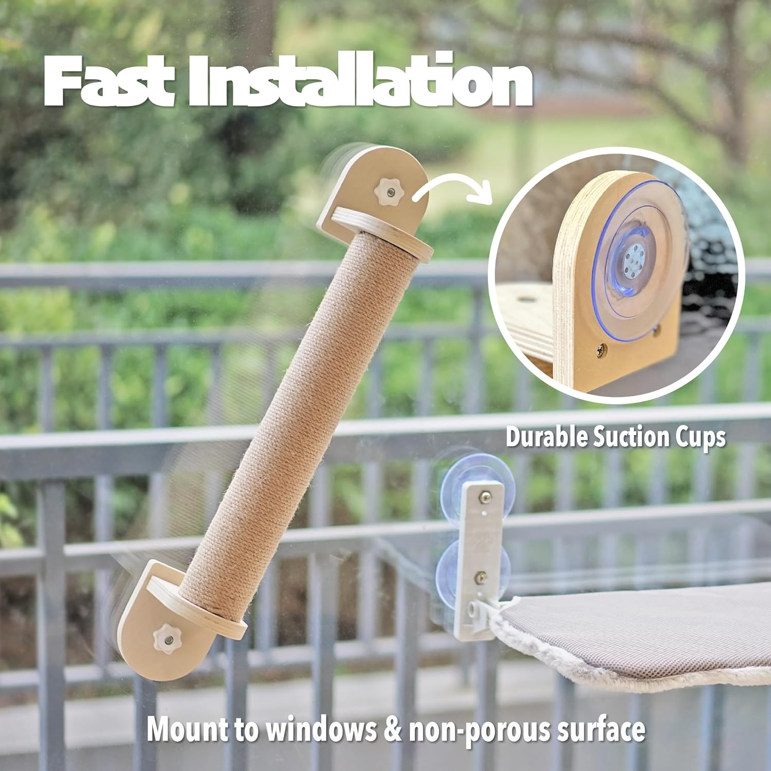 PETKARAY 23.5" Window Scratching Post for Indoor Cats, Wooden Window Perch Climber, Window Mount Cat Scratcher with Suction Cups image number 2