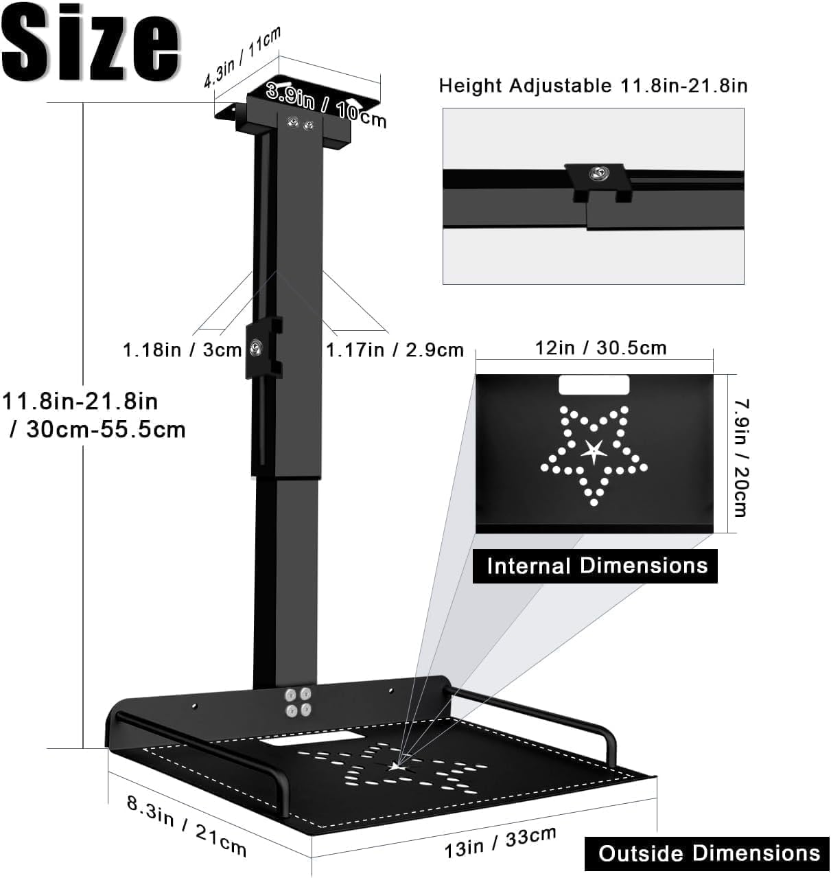 2-Be-Best Projector Mount Universal Ceiling Mount with Tray, 11.8IN-20.5IN / 30CM-52CM Height Adjustable Projector Ceiling Mount Extending Projector Shelf Ceiling Tray Mount Black Upgraded