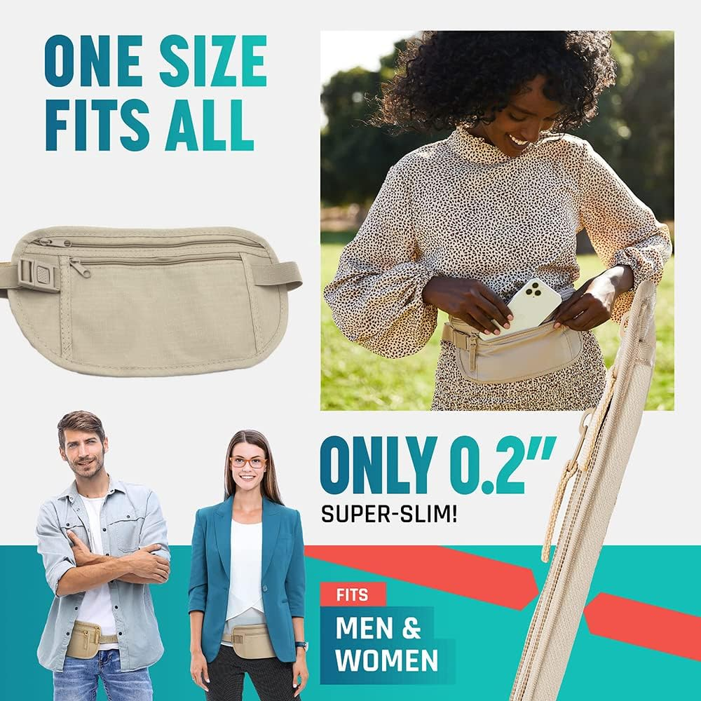 Yuanyoutong Secure Travel Money Belt, Anti-Theft Passport Holder Travel Wallet for Men Women, Hidden under Clothes Belt Wallet, Security Travel Pouch, Waterproof Waist Bumbag for Money, Cards And