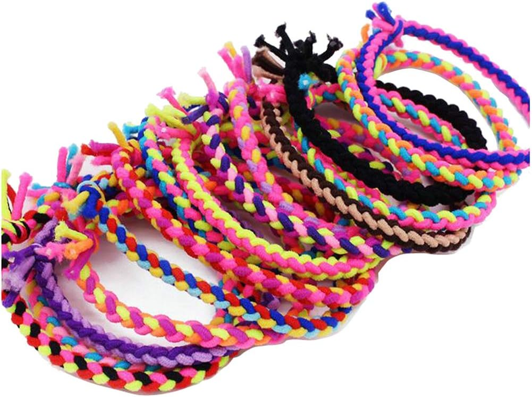 Pack of 50 Multicoloured Braided Elastic Hair Rings Hair Scrunchie Elastic Band Ponytail Holder Headband Headwear Hair Accessories Hair Accessories (Colour Random) image number 4