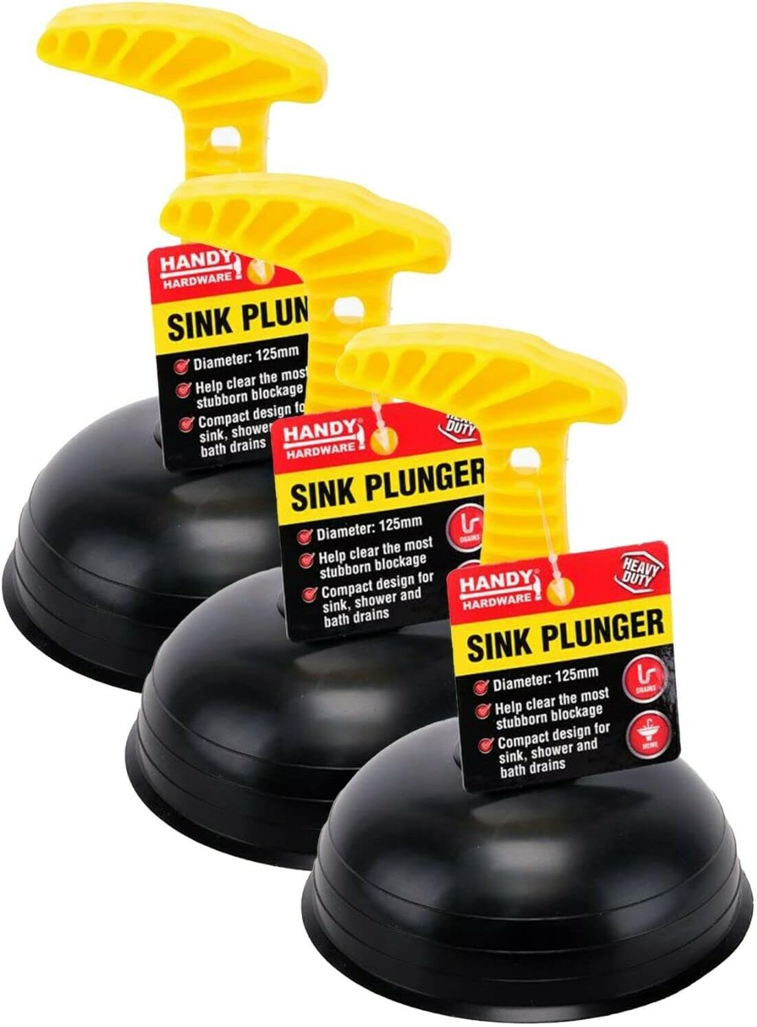 Handy Hardware 3PK Plunger Sink Compact Stubborn Blockages Super Strong 125Mm image number 4