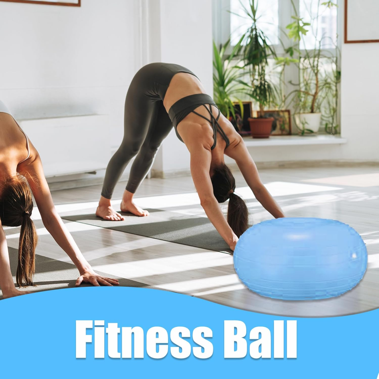 20 Inch Fitness Ball Inflatable Doughnut Exercise Stability Ball Anti-Burst Donut with Inflator Blue image number 2