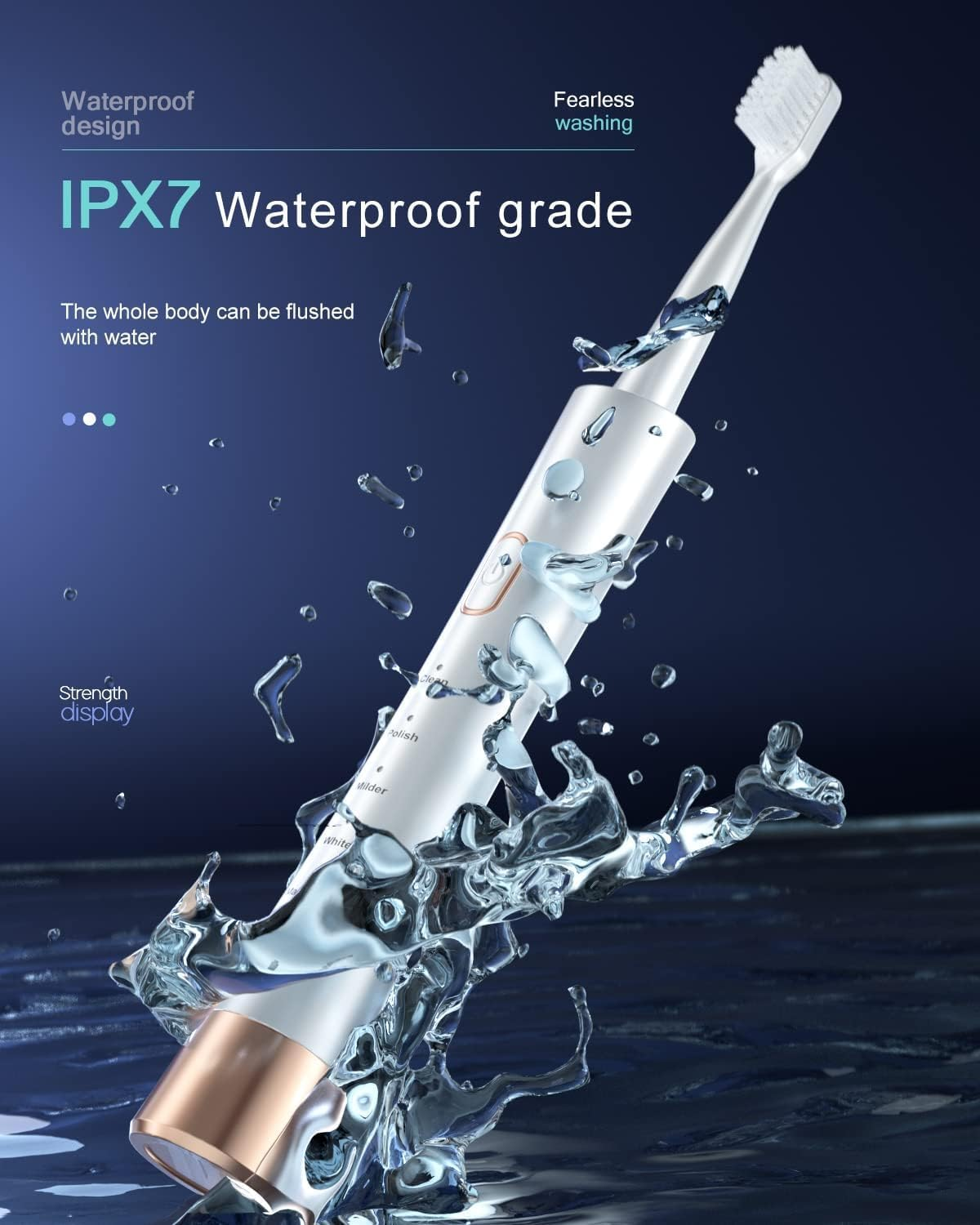 Oolong USB Rechargeable Sonic Electric Toothbrush for Adults, Powered Motor High Vibration Teeth & Gum Care, Soft Dupont Brush Heads, 2 Minutes Timer 5 Modes, White image number 3