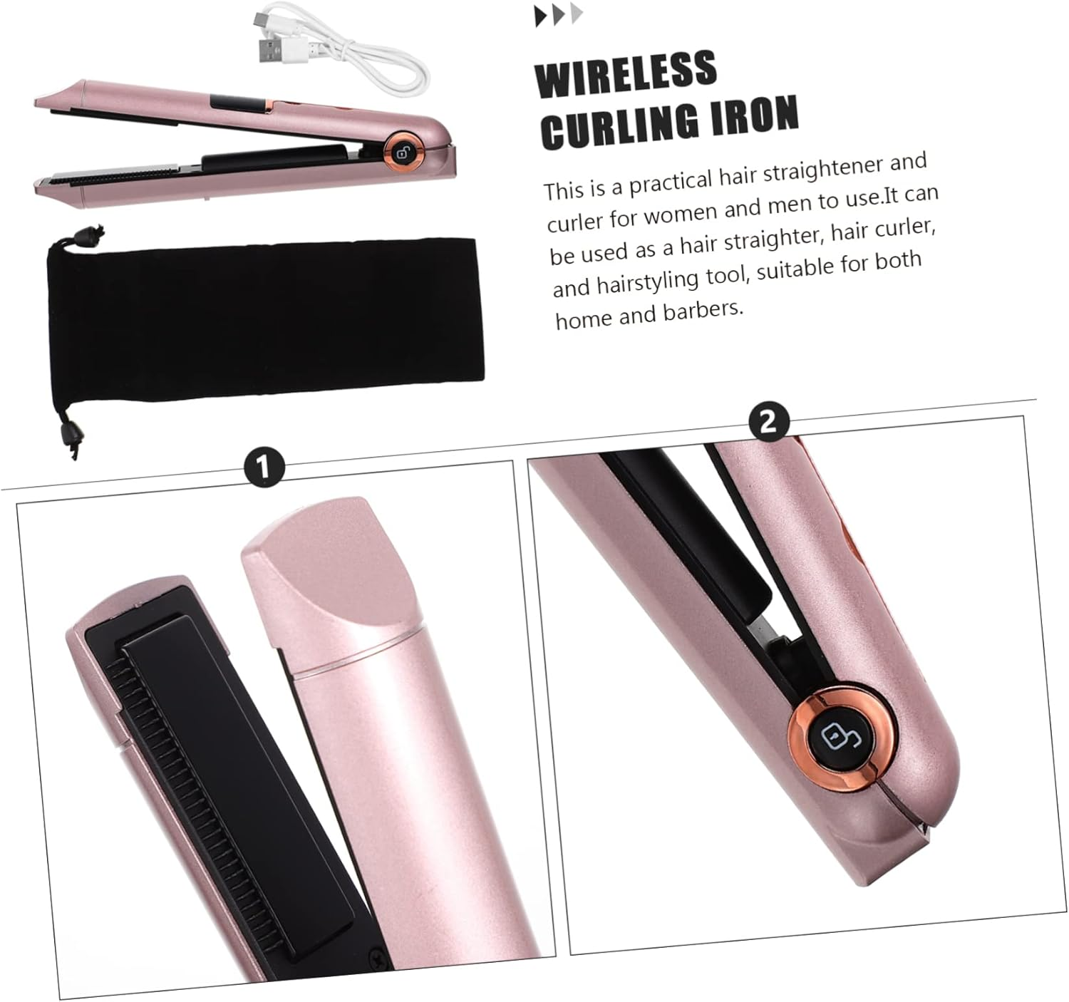 Hair Straightener Curler Portable Curling Wand Cordless Rechargeable Hair Styling Tool with Adjustable Temperature for Home and Travel Use for Women and Men image number 4