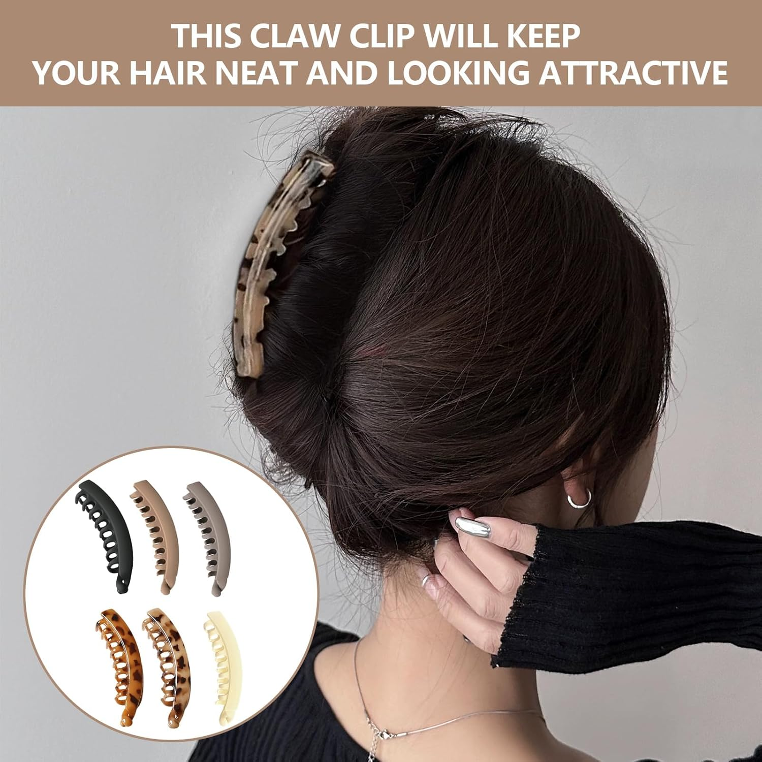 Large Banana Clip, 6 Pcs Banana Hair Clips, Claw Clip for Medium Thick Hair, Strong Hold Ponytail Holder Hair for Women and Girls, 13Cm Nonslip Clincher Combs for Long Hair image number 3