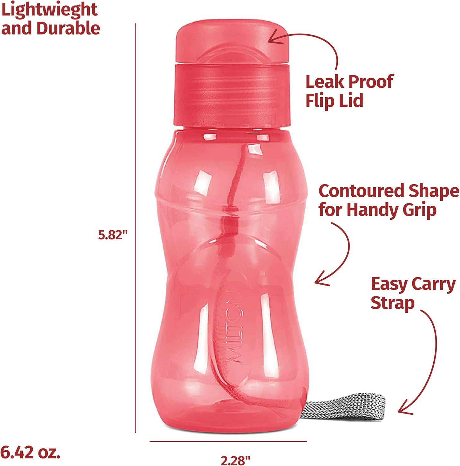 MILTON 8 Pack 6 Oz Kids Water Bottle for School Leak Free Flip Lid- Small Sports Water Bottle for Adults Carry Strap Party Favors for Kids Treats Prizes Gifts Goodie Bag Stuffers Bulk Pack Set of 8 - Red/Pink/Black/Purple image number 7