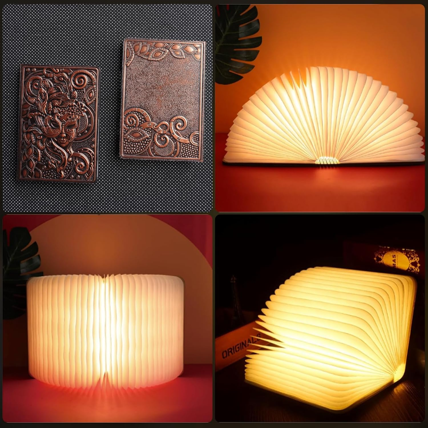 QXMGCBOK Decorative LED Book Lamp with Relief Design - RGB Mood Light, USB Chargeable, for Family and Living Room Design (Bronze Colour) image number 5