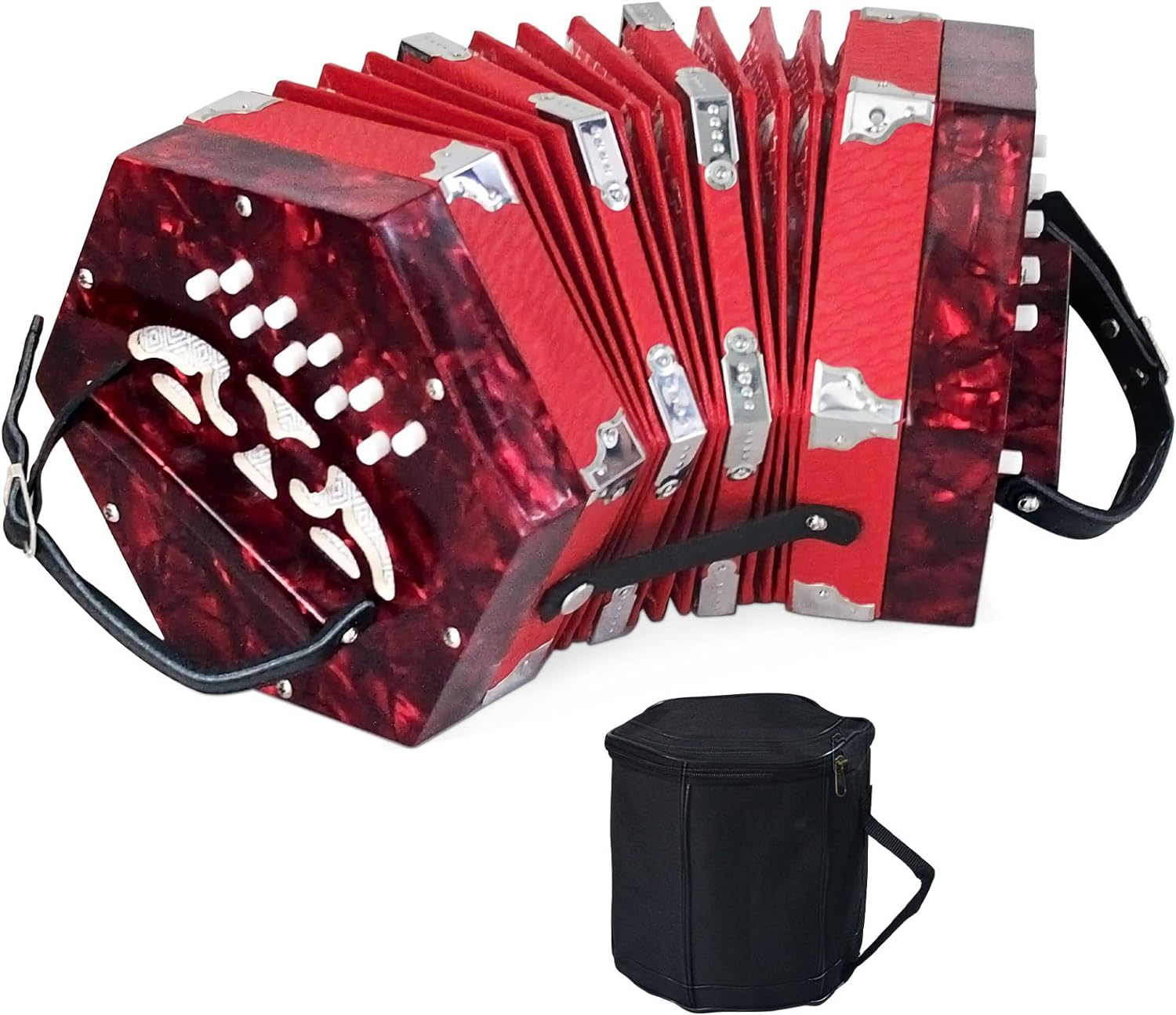 20 Buttons Accordion for Adults Professional Accordion for Beginners, Adjustable Hand Strap, Musical Instrument Accessories with Carrying Bag, Harmonica,Wipe Cloth（Red） image number 1