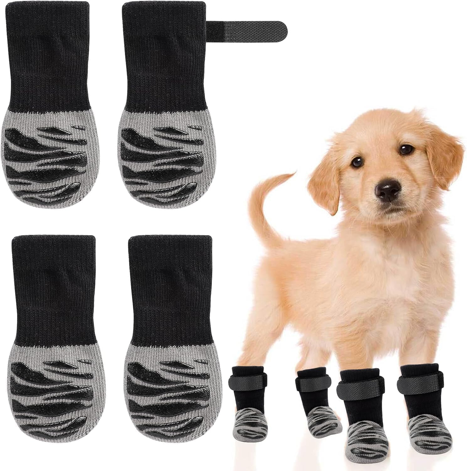 Breathable Dog Paw Protector Socks - 4Pcs Anti-Slip Soft Fabric Claw Grip Socks for Dogs, Double Sided Paw Protectors, L Size image number 4