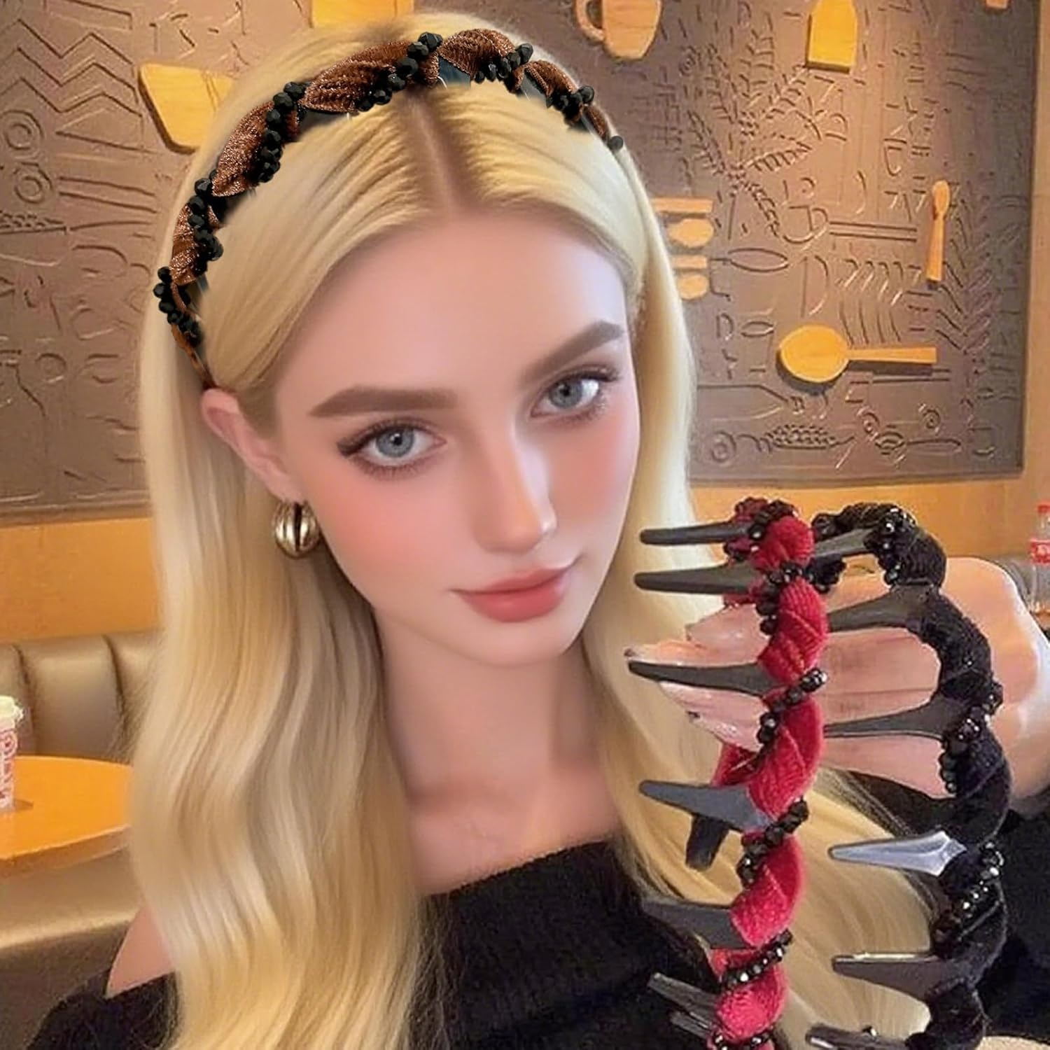 Celblisora 3-Pack Vintage Faux Pearl Skull Headband, Elegant Pearl Headbands, Teeth Headband for Women and Girls image number 5