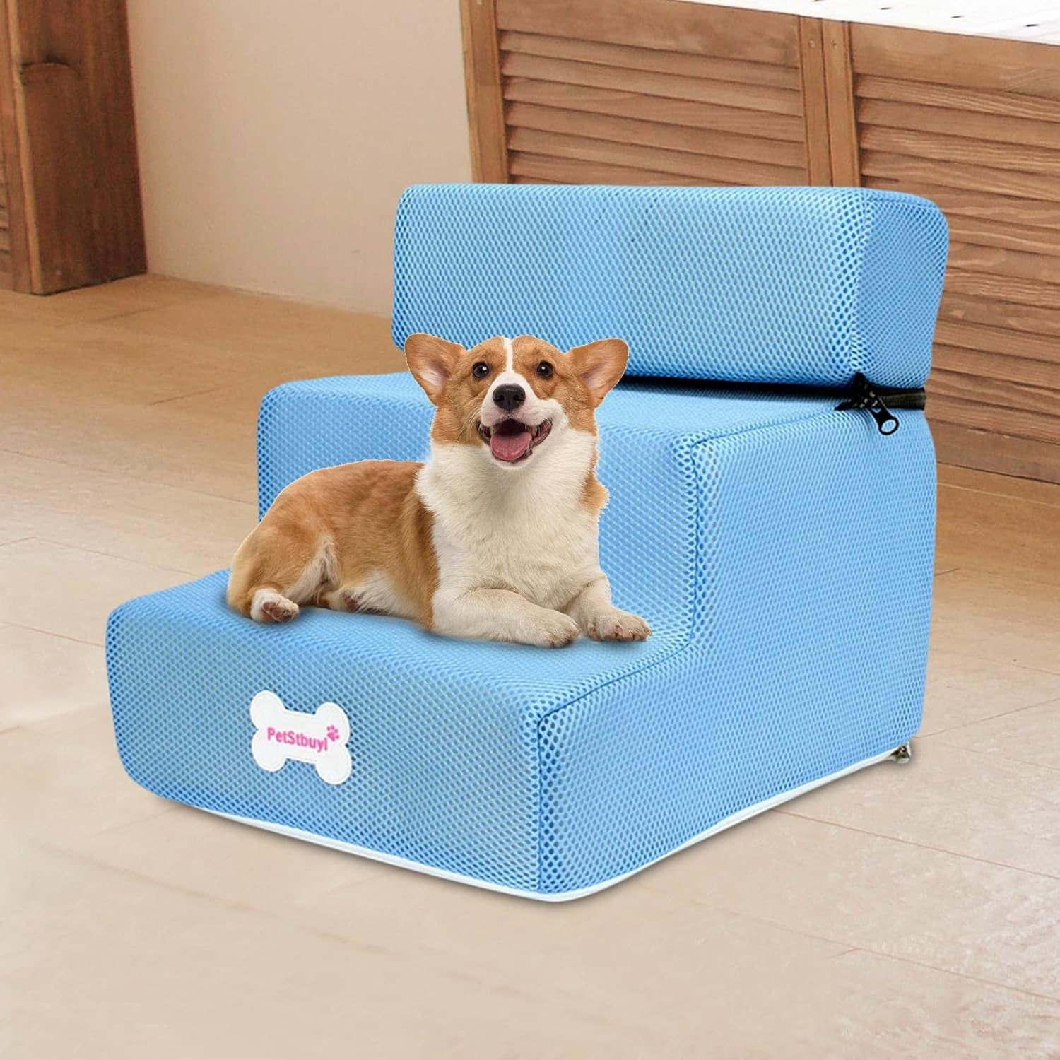 B Baosity Portable Cat Ramp Ladder Washable Dog Stairs Steps for Sofa Couch Pet Kitten Kitty, Blue image number 5