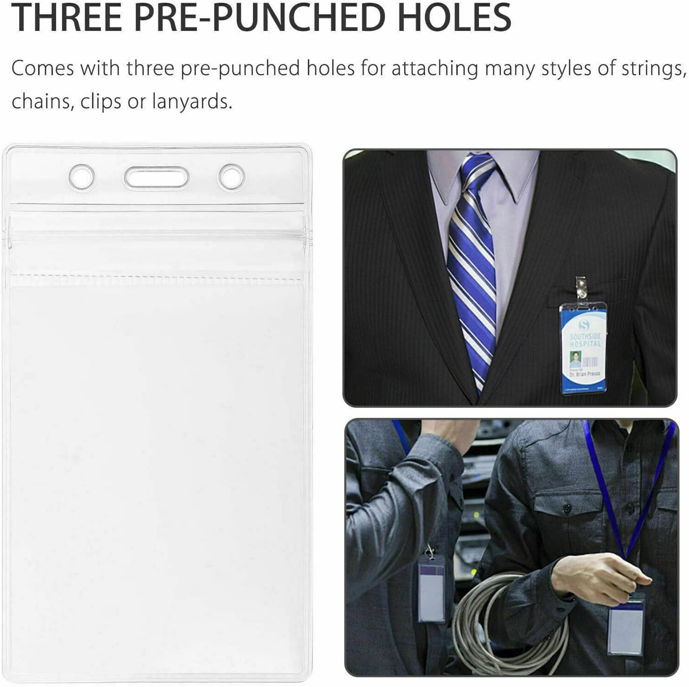 6 Pcs Vertical ID Card Name Tag Badge Holder Pouch PVC Lanyard Work Badge with Waterproof Type Resealable Zip image number 4