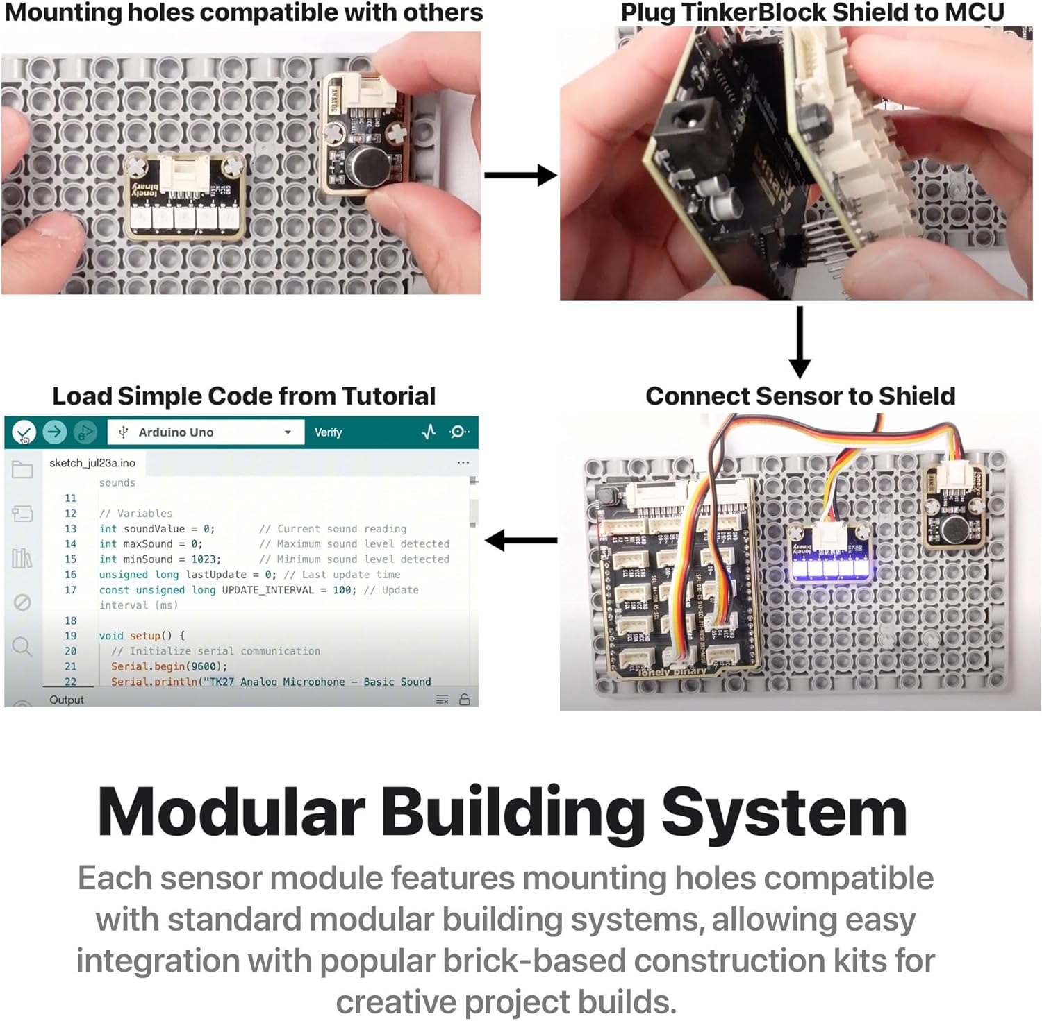 Tinkerblock Uno R3 Starter Kit Compatible with Arduino UNO R3 Atmega328P Development Board,12 Plug-In Sensor + Extension Board with Video Tutorials Compatible with Arduino IDE image number 4