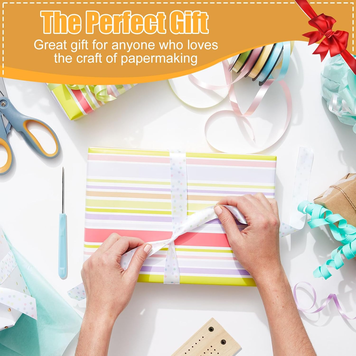 Abizarch Bookbinding Tools Set Wooden Signature Punching Tools Handmade Book Binding Punch Guide Tool with Awl Curved and Straight Needle Bookbinding Supplies for DIY Crafts Journals Scrapbooking ZHAZ image number 1