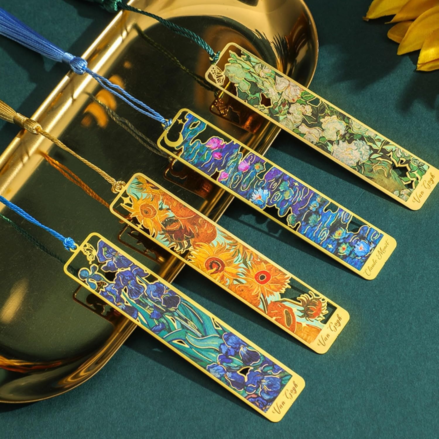MAIHUO 4 Pcs Metal Bookmarks with Tassels,Bookmark for Women,Monet Van Gogh Oil Painting Theme Book Mark image number 6