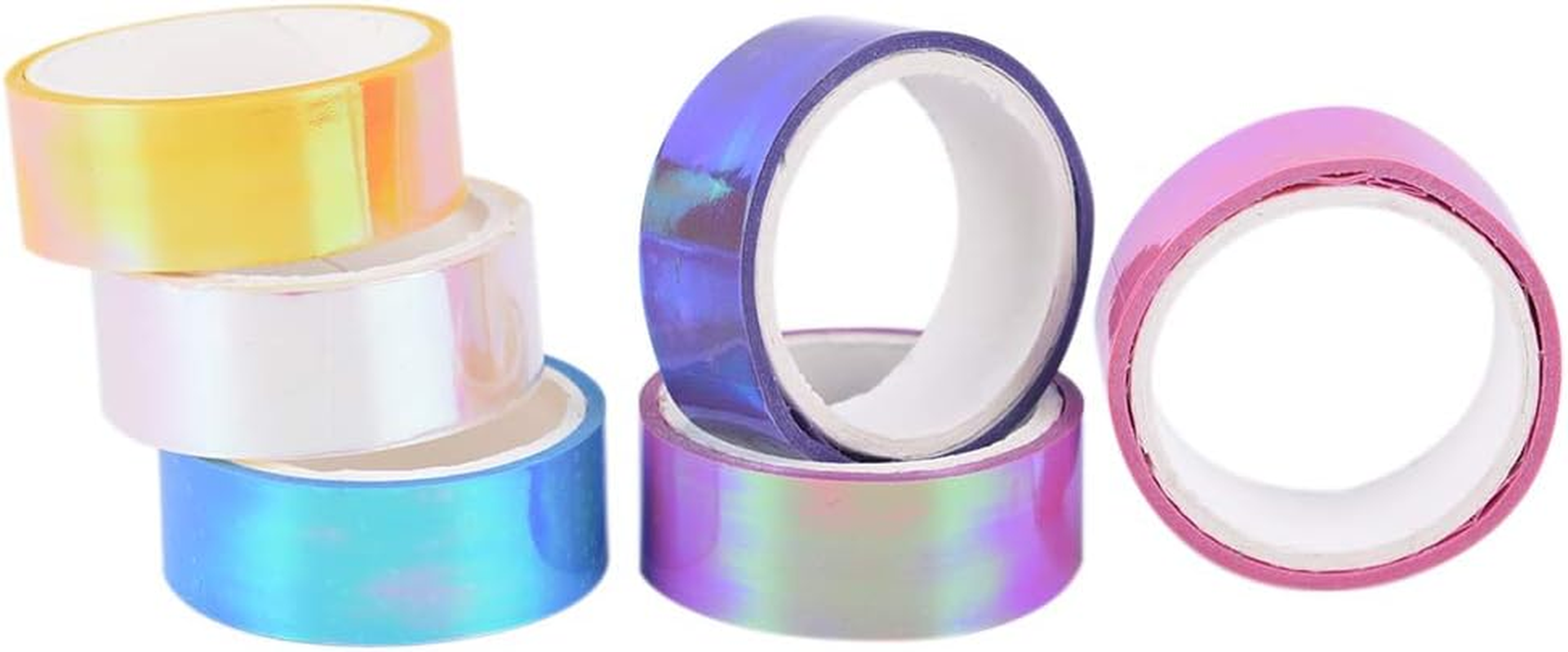 Holographic Colored Masking Tape Set, 6 Rolls Rainbow Masking Tapes Translucent Labelling Tapes Decorative Waterproof Adhesive Iridescent Graphic Art Tape for Arts DIY Office Supplies image number 6