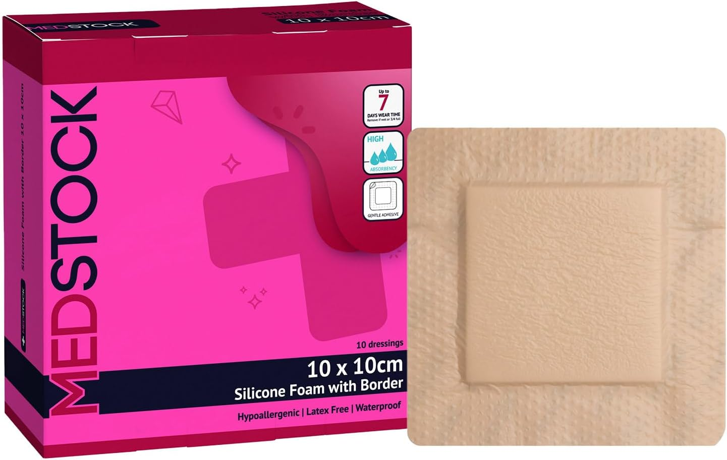 MEDSTOCK Silicone Foam Dressing with Border, 10CM X 10CM, 10 Count, Wound Care, Super Absorbent, Atraumatic Removal, Five Layers, Waterproof, Seals Wound Edges, No Adhesion Loss image number 6
