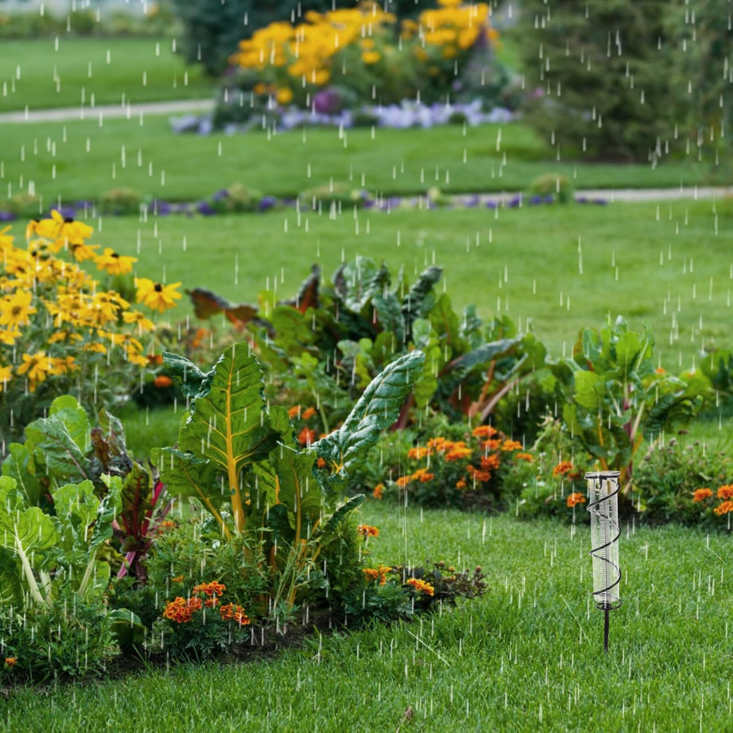 Outdoor Rain Gauge Iron and Glass Rain Measure Device with Clear Scale Decorative Garden Stake for Accurate Rainfall Measurement Weather Monitoring Tool for Lawn and Patio