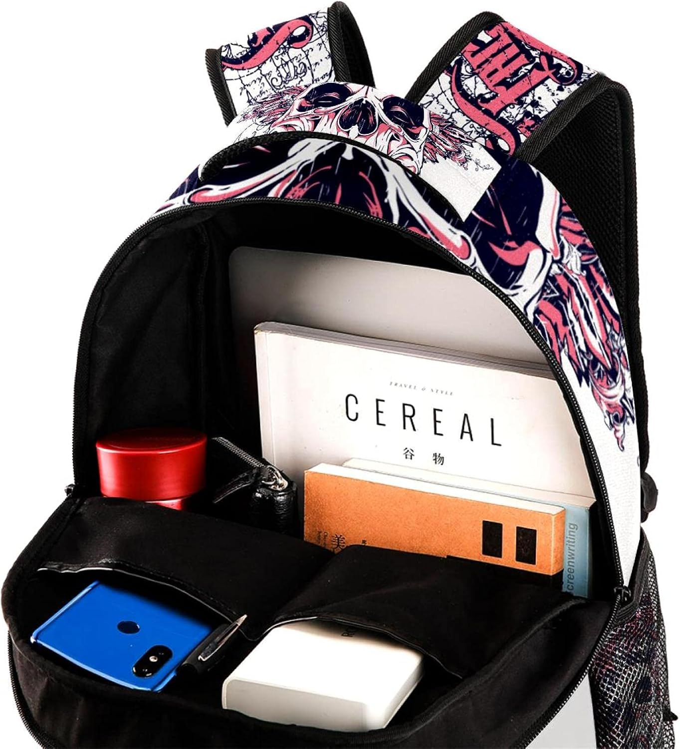 Pink Scared Skull Head Backpack Students Shoulder Bags Travel Bag College School Tote Backpacks image number 4