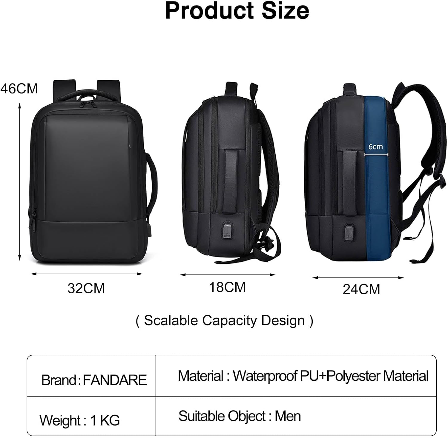 FANDARE Business Casual Backpack Expandable Laptop Rucksack for Men Laptop - Green image number 4