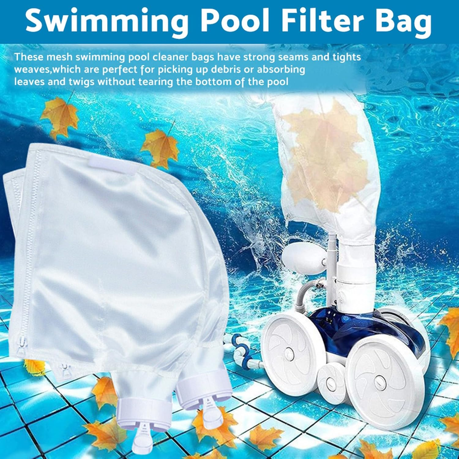 2PCS Zipper Bags Replacement All Purpose Filter Bag Suitable for Polaris 280 480 Pool Cleaner Suction Machine Kit image number 2