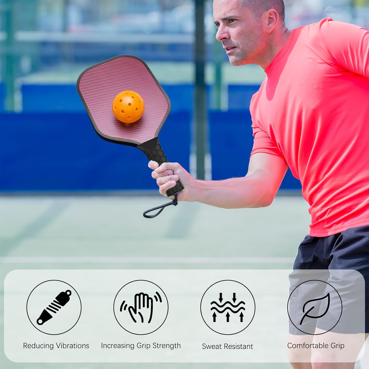 AGLOO Pickleball Paddle Grip Comfortable Hand Grip, 2 Pack - Silicone Overgrip Tape for Increased Grip Strength and Elbow Relief,Sweaty Hands - Black image number 2