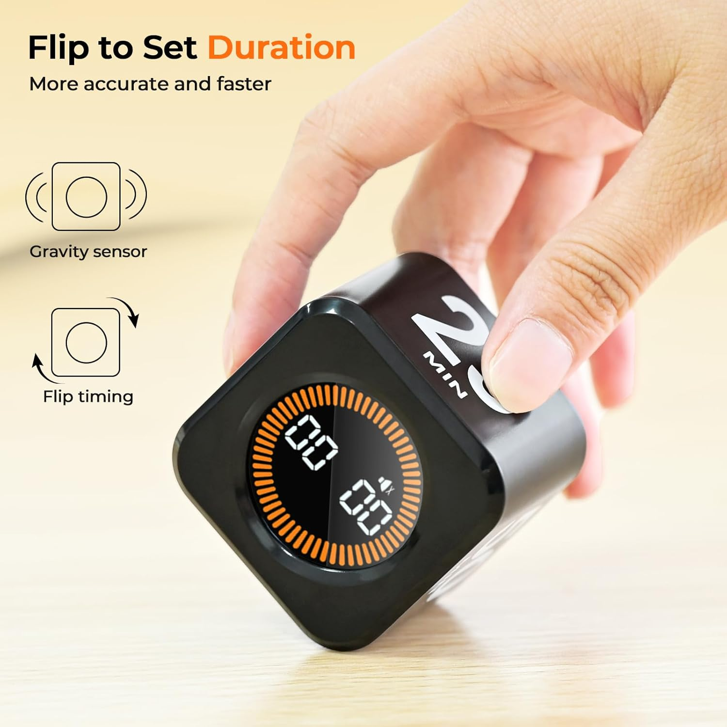 Eoocoo Visual Pomodoro Timer, Gravity Cube Productivity Timer, ADHD Tool, 4 Preset Time (5/10/25/50 Min), Rechargeable, Visual Display & Countdown/Up Ring for Kitchen Office Work Study image number 6