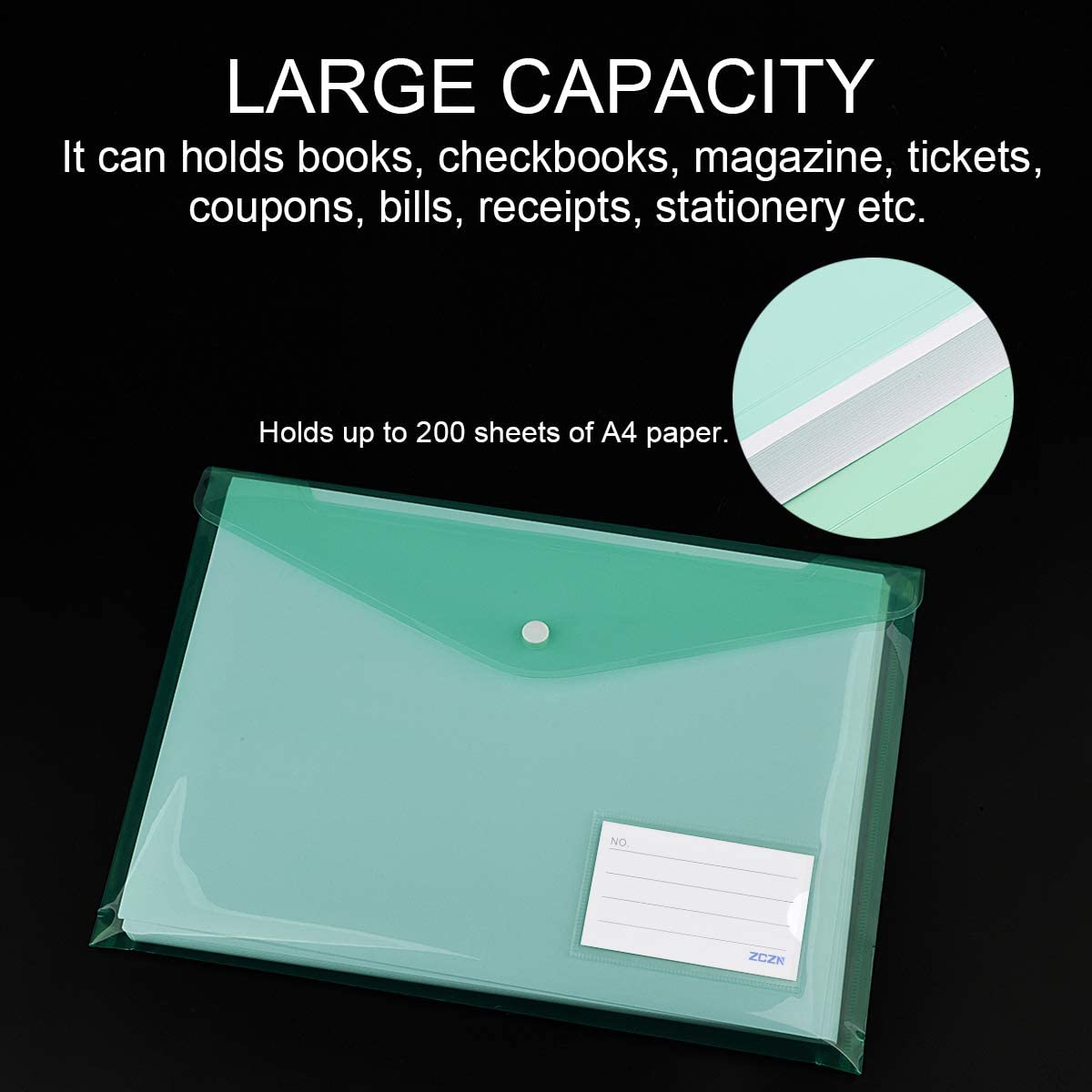 ZCZN 24 Pack Plastic File Folder Envelopes with Label Pocket, 6 Transparent Assorted Colours Document Folders image number 1